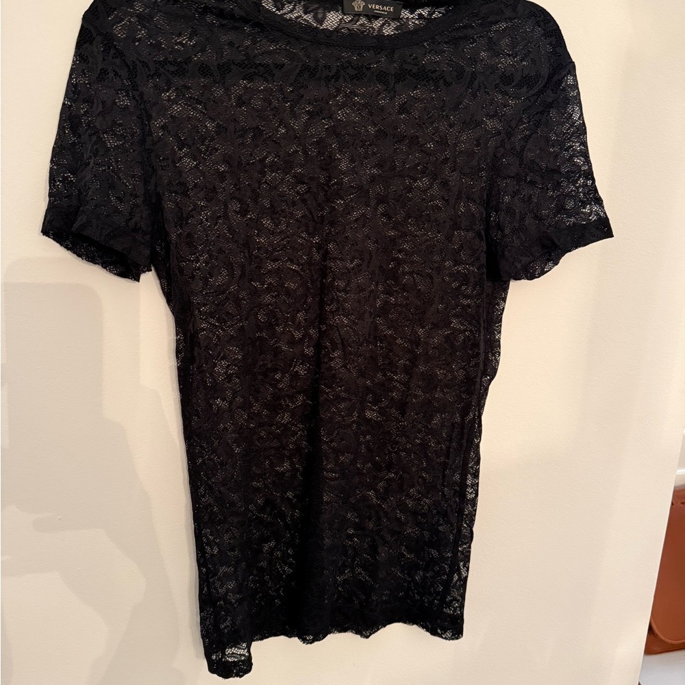 Versace Black Lace Short Sleeve Tee